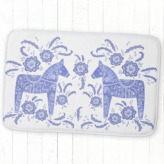 Swedish Dala Horse Indigo Blue and White Bath Mat Badematte