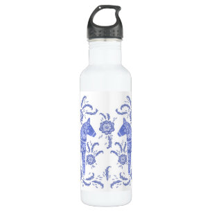 Swedish Dala Horse Indigo Blue  and White Edelstahlflasche
