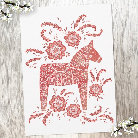 Swedish Dala Horse Red and White Danke Card