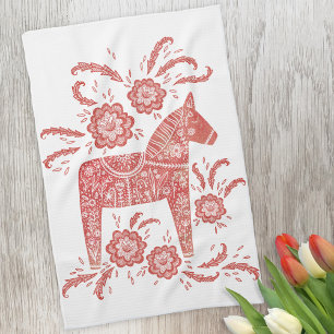 Swedish Dala Horse Red and White Geschirrtuch
