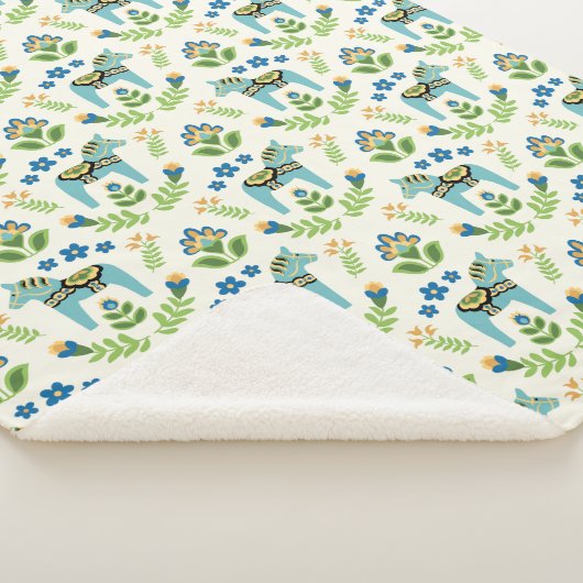 Swedish Dala Horses Aquamarin Sherpa Blanket Sherpadecke (3/4)
