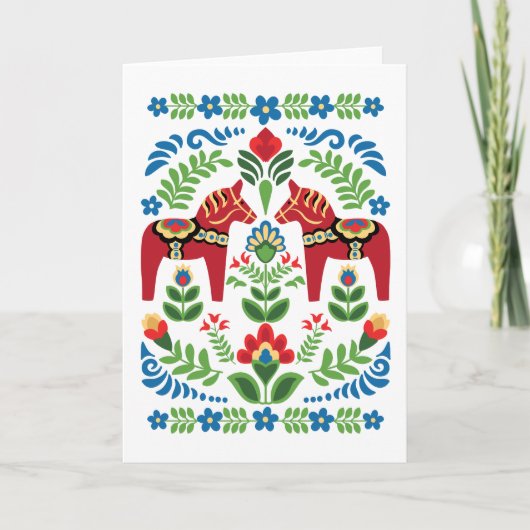 Swedish Dala Horses Red Greeting Card Karte (Vorderseite)