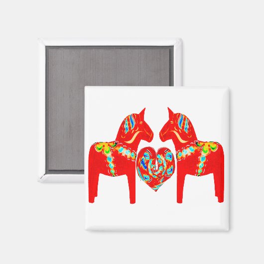 Swedish Dala Horses w Heart Magnet (Vorderseite/Rückseite)
