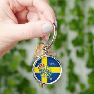 Swedish flag, emblem & Sweden holiday / sports Key Schlüsselanhänger