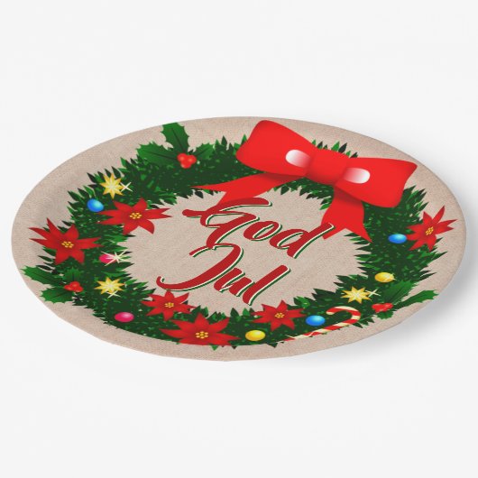 Swedish God Jul Frohe Christmas 9" Pappteller (Schrägansicht)