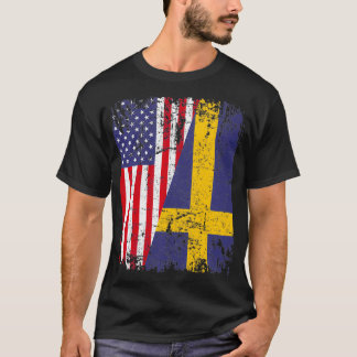 SWEDISH ROOTS Half American Flag SWEDEN T-Shirt