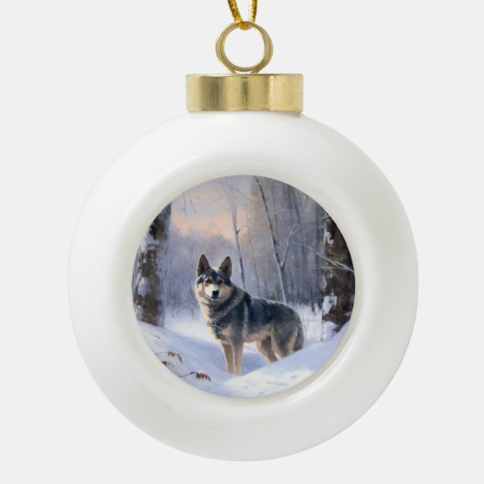 Swedish Vallhund Let It Snow Christmas Keramik Kugel-Ornament (Vorderseite)