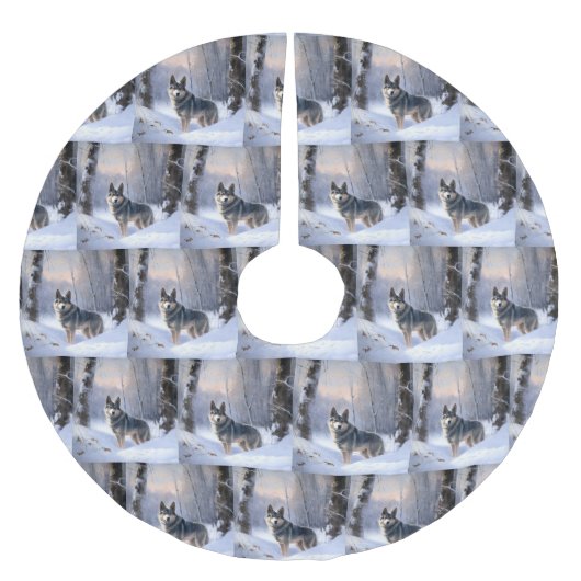 Swedish Vallhund Let It Snow Christmas Polyester Weihnachtsbaumdecke (Vorderseite)