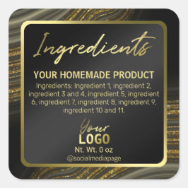 Sweep Agate Lines Black Gold Inhaltsstoffe Labels Quadratischer Aufkleber