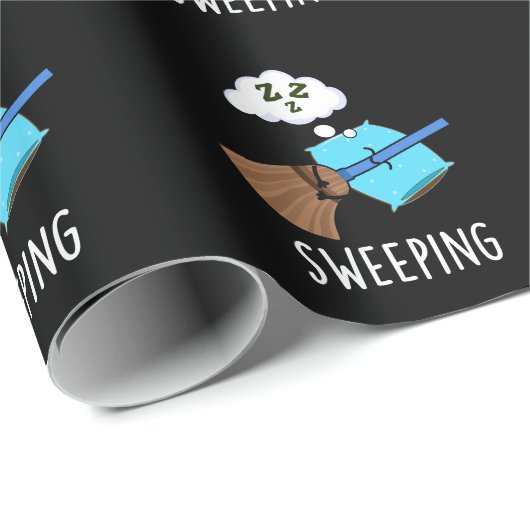 Sweep Funny Sleeping Broom Pun Dark BG Geschenkpapier (Rolleneckpunkt)