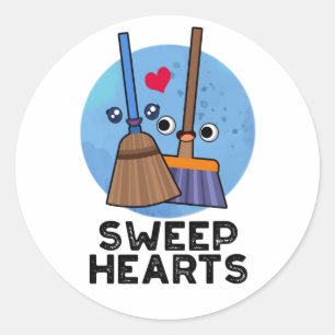 Sweep Hearts Funny Sweet Hearts Broom Puff Runder Aufkleber