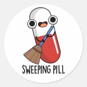 Sweep Pill Funny Medicine Pun Dark BG Runder Aufkleber
