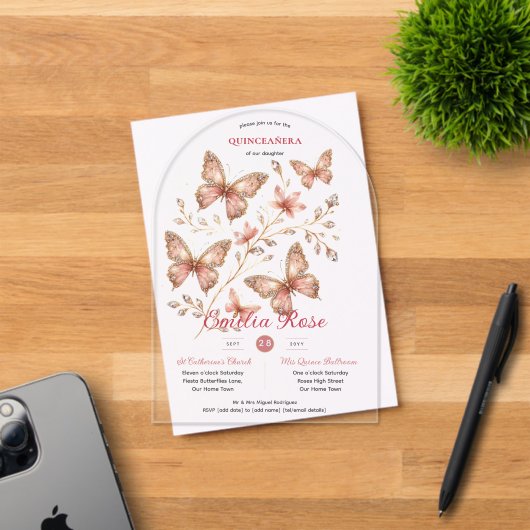 Sweet15 Butterflies QUINCEANERA Blush Pink Diamond Acryleinladungen (Insitu (Einladungskarte))