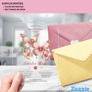 Sweet15 Butterflies QUINCEANERA Blush Pink Diamond Acryleinladungen