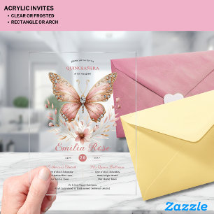 Sweet15 Butterflies QUINCEANERA Blush Pink Diamond Acryleinladungen
