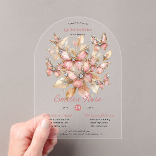 Sweet15 Butterflies QUINCEANERA Blush Pink Diamond Acryleinladungen