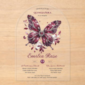 Sweet15 Butterflies QUINCEANERA Burgundy Diamond Acryleinladungen (Vorderseite)