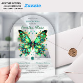 Sweet15 Butterflies QUINCEANERA Emerald Green Gold Acryleinladungen