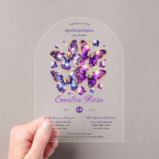 Sweet15 Butterflies QUINCEANERA Lila Blue Gold Acryleinladungen