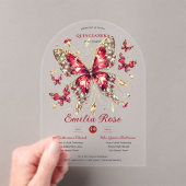 Sweet15 Butterflies QUINCEANERA Rote Karte Diamant Acryleinladungen (Insitu (Handheld))