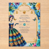 Sweet15 Quinceanera Butterflies Fiesta Blume Acryleinladungen (Vorderseite)