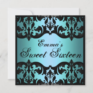 Sweet16 Blue Elegant Damask Geburtstag Einladung