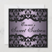 Sweet16 Lila Elegant Damask Geburtstag Einladung (Vorderseite)