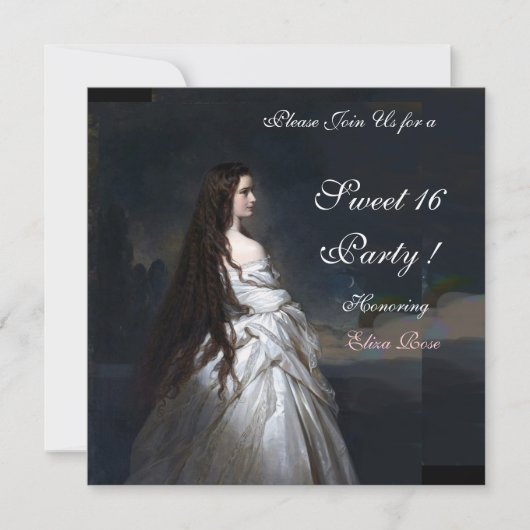 SWEET16 PARTY, ROT, SCHWARZ UND WEISS EINLADUNG (Vorderseite)