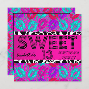 Sweet 13 13. Geburtstag Lippen Kuh Lila Pink Aquam Einladung