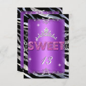 Sweet 13 13. Geburtstag Pink Lila Zebra Einladung (Vorne/Hinten)