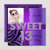 Sweet 13 13. Geburtstag Zebra Kuh Lila Einladung (Vorne/Hinten)