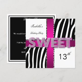 Sweet 13 13. Geburtstag Zebra Kuh Pink Schwarz-wei Einladung