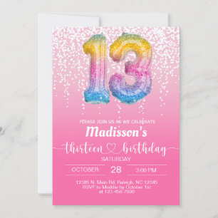 Sweet 13 dreizehn heiß rosa Mädchen Geburtstag ein Einladung