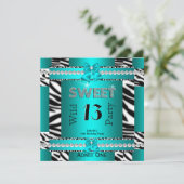 Sweet 13 Fun Party Zebra Aquamarin Blue Ticket 3S Einladung (Stehend Vorderseite)