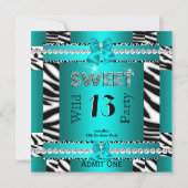 Sweet 13 Fun Party Zebra Aquamarin Blue Ticket 3S Einladung (Vorderseite)