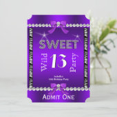 Sweet 13 Fun Party Zebra Lila Ticket 3 Einladung (Stehend Vorderseite)