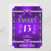 Sweet 13 Fun Party Zebra Lila Ticket 3 Einladung (Vorderseite)