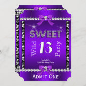 Sweet 13 Fun Party Zebra Lila Ticket 3 Einladung (Vorne/Hinten)
