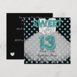 Sweet 13. Geburtstagsparty Girls 13 Teen Aquamarin Einladung