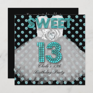 Sweet 13. Geburtstagsparty Girls 13 Teen Aquamarin Einladung