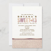 SWEET 13 Imitats Rose Gold Champagner Party Einlad Einladung (Vorderseite)