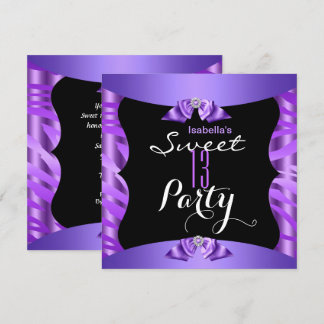 Sweet 13 Niedliche Lila Zebra Black Birthday Party Einladung