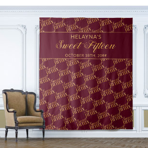 Sweet 15 Burgund und Gold Geburtstagsparty Hinterg Wandteppich