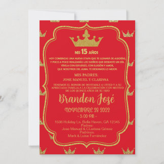 Sweet 15 fünfzehn rote Goldjungen Geburtstag einla Einladung