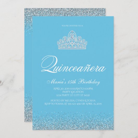 Sweet 15, Light Blue Quinceanera Einladungen (Vorne/Hinten)