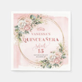 Sweet 15 Napkins Featuring Dusty Pink Floral Serviette (Vorderseite)