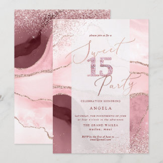 Sweet 15 Pink Diamond Glitzer Aquarellfarben Agate Einladung
