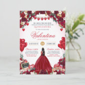 Sweet 15 Valentinstag Roter Geburtstag Quinceañera Einladung (Stehend Vorderseite)