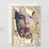 Sweet 16. 15. Brautparty 3D Gold Glitzer Einladung (Vorderseite)