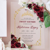 Sweet 16 15 Quinceanera Burgundy Floral Gold Arch Acryleinladungen